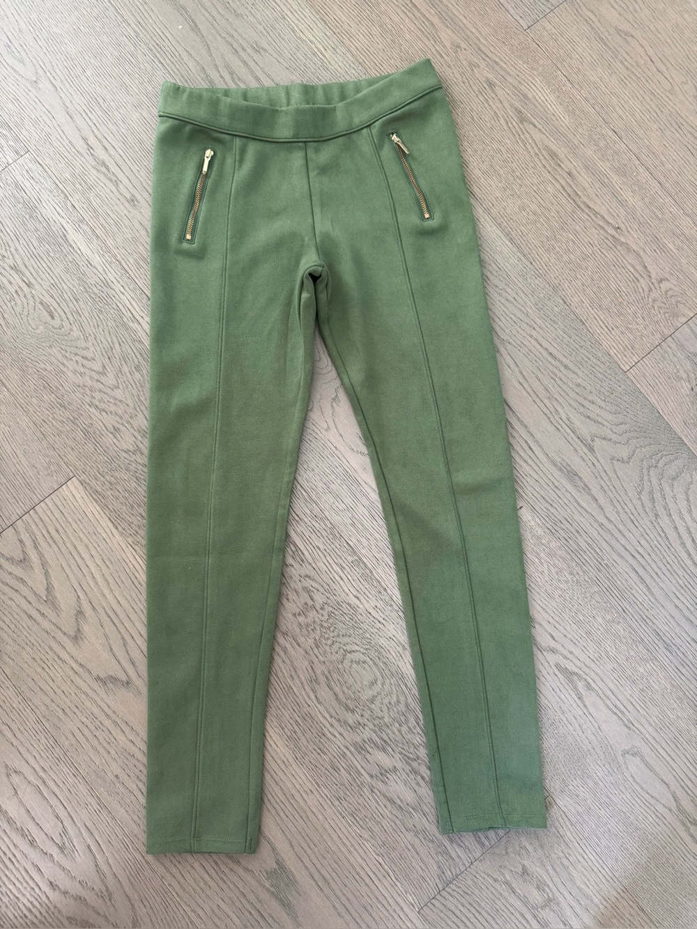 Janie and Jack Olive Green Ponte Leggings with Gold Zipper Accents